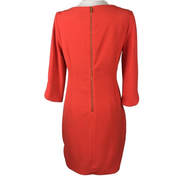 Vince Camuto Gorgeous Tomato Orange 3/4 Sleeve Boatneck Shift Midi Dress size 10 - Picture 11 of 14